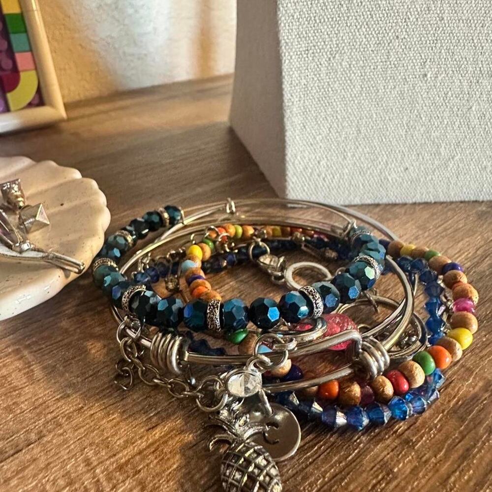 Multi colored beaded bracelets and necklaces